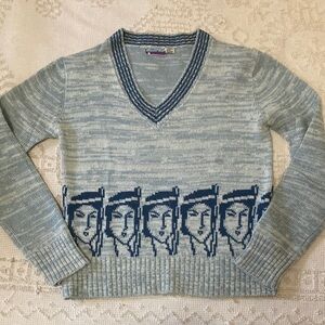 Vintage 70s Blue V-Neck Sweater